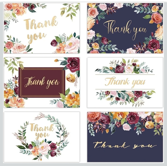 16pcs Thank You Cards & Envelopes, Fall Florals, Autumn, Bridal, Shower, Blank - Picture 1 of 12